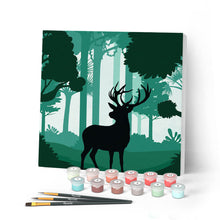 Load image into Gallery viewer, Mini Paint by numbers Deer in the Forest 20x20cm already framed