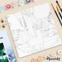 Load image into Gallery viewer, Mini Paint by numbers Deer in the Forest 20x20cm already framed