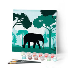 Load image into Gallery viewer, Mini Paint by numbers Elephant in the Forest 20x20cm already framed