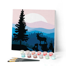 Load image into Gallery viewer, Mini Paint by numbers A Moose on the Cliff 20x20cm already framed