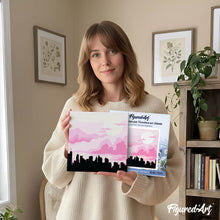 Load image into Gallery viewer, Mini Paint by numbers City Skyline under Pink Sky 20x20cm already framed