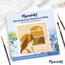 Load image into Gallery viewer, Mini Paint by numbers Girl looking out window 20x20cm already framed