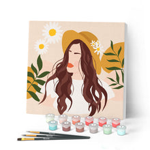 Load image into Gallery viewer, Mini Paint by numbers Abstract Woman and Daisies 20x20cm already framed