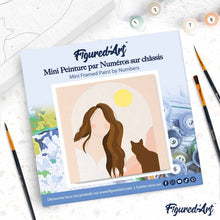 Load image into Gallery viewer, Mini Paint by numbers Cute Girl and the Cat 20x20cm already framed