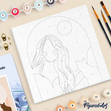 Load image into Gallery viewer, Mini Paint by numbers Cute Girl and the Cat 20x20cm already framed