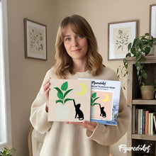Load image into Gallery viewer, Mini Paint by numbers Cat plays with plant in the moonlight 20x20cm already framed