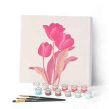 Load image into Gallery viewer, Mini Paint by numbers Pink Tulip Bush 20x20cm already framed