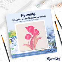 Load image into Gallery viewer, Mini Paint by numbers Pink Tulip Bush 20x20cm already framed