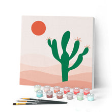 Load image into Gallery viewer, Mini Paint by numbers Cactus in the Pink Desert 20x20cm already framed