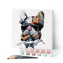 Load image into Gallery viewer, Mini Paint by numbers Dog Businessman 20x20cm already framed