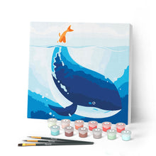 Load image into Gallery viewer, Mini Paint by numbers Blue Whale 20x20cm already framed