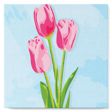 Load image into Gallery viewer, Mini Paint by numbers Pink Tulips and Blue Sky 20x20cm already framed