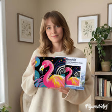 Load image into Gallery viewer, Mini Paint by numbers Flamingo Abstract Pop Art 20x20cm already framed