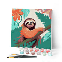 Load image into Gallery viewer, Mini Paint by numbers Tropical Sloth 20x20cm already framed Figured'Art UK