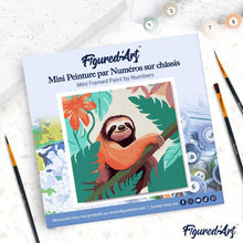 Load image into Gallery viewer, Mini Paint by numbers Tropical Sloth 20x20cm already framed