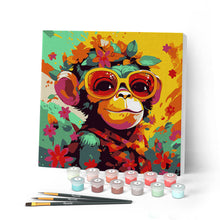 Load image into Gallery viewer, Mini Paint by numbers Fantasy monkey and flowers 20x20cm already framed Figured'Art UK