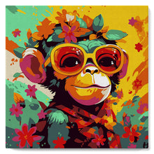 Load image into Gallery viewer, Mini Paint by numbers Fantasy monkey and flowers 20x20cm already framed