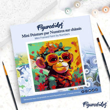 Load image into Gallery viewer, Mini Paint by numbers Fantasy monkey and flowers 20x20cm already framed