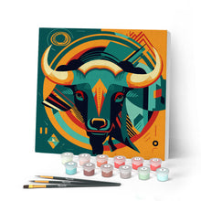 Load image into Gallery viewer, Mini Paint by numbers Bull Art-Deco Inspired Abstract 20x20cm already framed Figured'Art UK