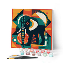 Load image into Gallery viewer, Mini Paint by numbers Elephant Art-Deco Inspired Abstract 20x20cm already framed Figured'Art UK