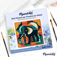Load image into Gallery viewer, Mini Paint by numbers Elephant Art-Deco Inspired Abstract 20x20cm already framed