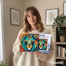 Load image into Gallery viewer, Mini Paint by numbers Lion Art-Deco Inspired Abstract 20x20cm already framed
