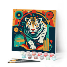 Load image into Gallery viewer, Mini Paint by numbers Tiger Art-Deco Inspired Abstract 20x20cm already framed Figured'Art UK