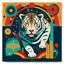 Load image into Gallery viewer, Mini Paint by numbers Tiger Art-Deco Inspired Abstract 20x20cm already framed