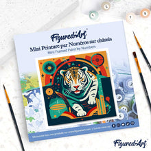 Load image into Gallery viewer, Mini Paint by numbers Tiger Art-Deco Inspired Abstract 20x20cm already framed
