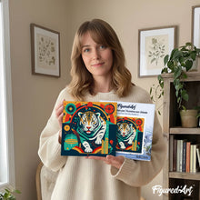 Load image into Gallery viewer, Mini Paint by numbers Tiger Art-Deco Inspired Abstract 20x20cm already framed