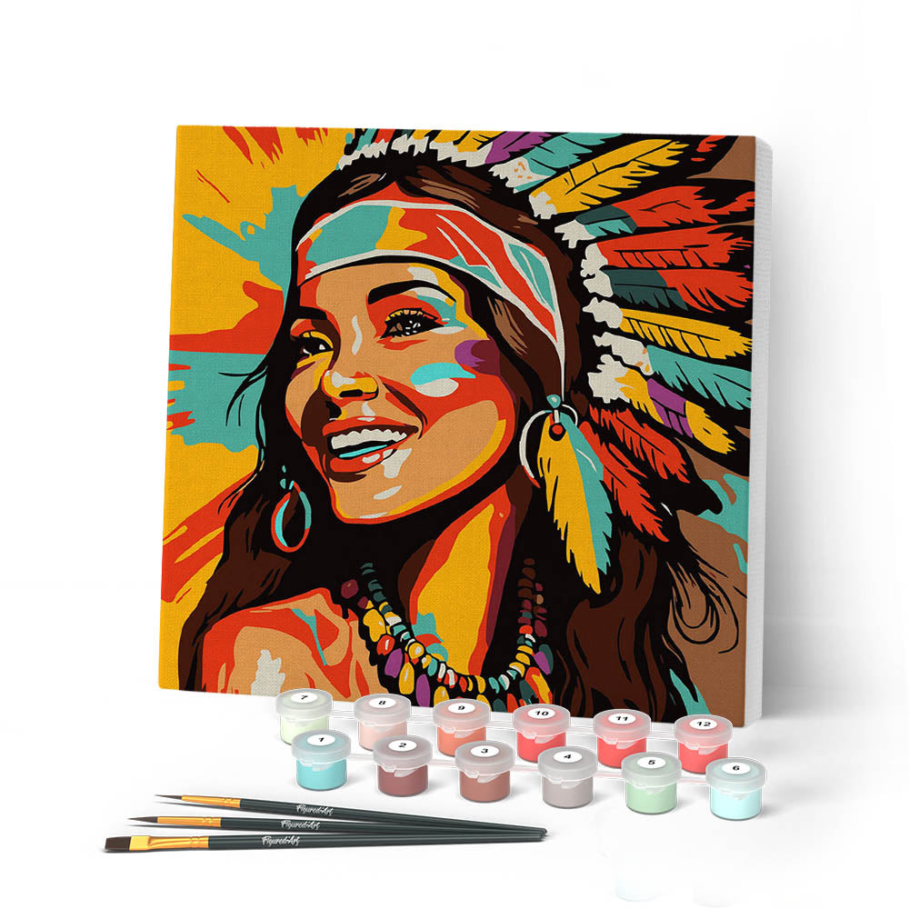 AMERI⭐︎UND OIL PAINTING GATHER TOP Mini Paint by numbers Native Elegance Lady Pop Art 20x20cm already