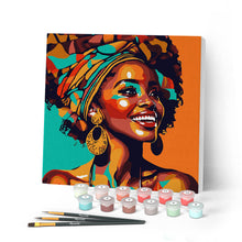 Load image into Gallery viewer, Mini Paint by numbers African Queen Pop Art 20x20cm already framed Figured'Art UK