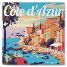 Load image into Gallery viewer, Mini Paint by numbers Travel Poster Cote d'Azur 20x20cm already framed