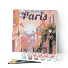 Load image into Gallery viewer, Mini Paint by numbers Travel Poster Paris 20x20cm already framed Figured'Art UK