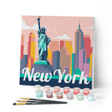 Load image into Gallery viewer, Mini Paint by numbers Travel Poster New York Statue of Liberty 20x20cm already framed Figured'Art UK