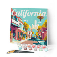 Load image into Gallery viewer, Mini Paint by numbers Travel Poster California Street 20x20cm already framed Figured'Art UK