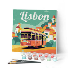 Load image into Gallery viewer, Mini Paint by numbers Travel Poster Lisbon 20x20cm already framed Figured'Art UK
