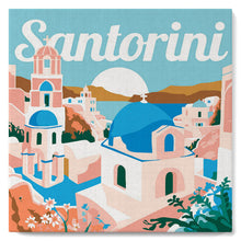 Load image into Gallery viewer, Mini Paint by numbers Travel Poster Santorini Sunrise 20x20cm already framed