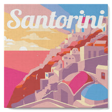 Load image into Gallery viewer, Mini Paint by numbers Travel Poster Santorini Sunset 20x20cm already framed