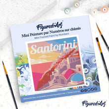 Load image into Gallery viewer, Mini Paint by numbers Travel Poster Santorini Sunset 20x20cm already framed