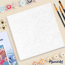 Load image into Gallery viewer, Mini Paint by numbers Travel Poster Santorini Sunset 20x20cm already framed