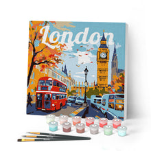 Load image into Gallery viewer, Mini Paint by numbers Travel Poster London 20x20cm already framed Figured'Art UK