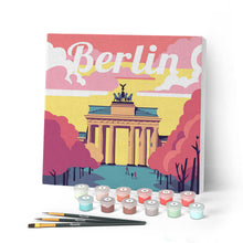 Load image into Gallery viewer, Mini Paint by numbers Travel Poster Berlin 20x20cm already framed Figured'Art UK