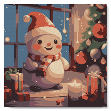 Load image into Gallery viewer, Mini Paint by numbers 8"x8" framed - Happy Snowman in the room