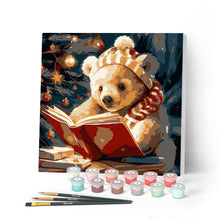 Load image into Gallery viewer, Mini Paint by numbers 8"x8" framed - Cute Reading Bear Figured'Art UK