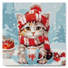 Load image into Gallery viewer, Mini Paint by numbers Cute cat in Red Scarf 20x20cm already framed