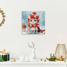 Load image into Gallery viewer, Mini Paint by numbers Cute cat in Red Scarf 20x20cm already framed