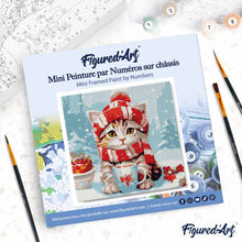 Load image into Gallery viewer, Mini Paint by numbers Cute cat in Red Scarf 20x20cm already framed