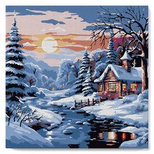 Load image into Gallery viewer, Mini Paint by numbers Lovely Winter Cottage 20x20cm already framed