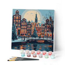 Load image into Gallery viewer, Mini Paint by numbers Christmas in Amsterdam 20x20cm already framed Figured'Art UK